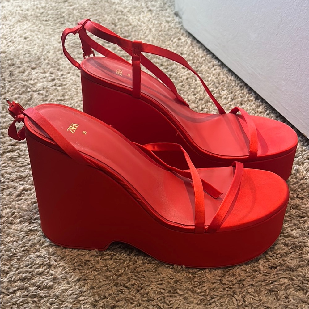 Zara Women's Bold Red Platform Heels size 39